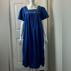 Whispers 100% Cotton with Side Pockets Blue Embroidered Maxi Dress S Medium F9